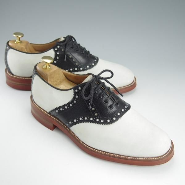 極上★トリッカーズ SIZE 8【ダイナイトソール仕様★サドルシューズ/M7261】ヌバック×グレインレザー/白×黒/メンズ/Tricker's★h717