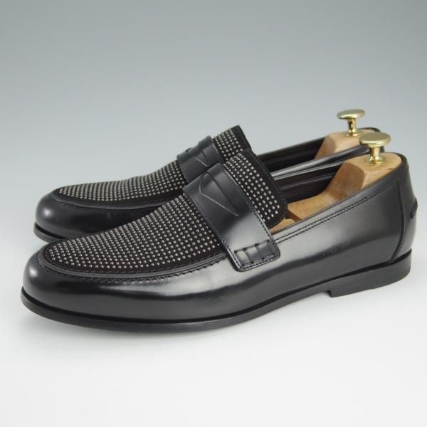 極美品★(英)JIMMY CHOO/ジミーチュウ SIZE 41【定価1,395ドル(15万円程度)★スタッズ/コインローファー】コンビ/黒/メンズ★h725