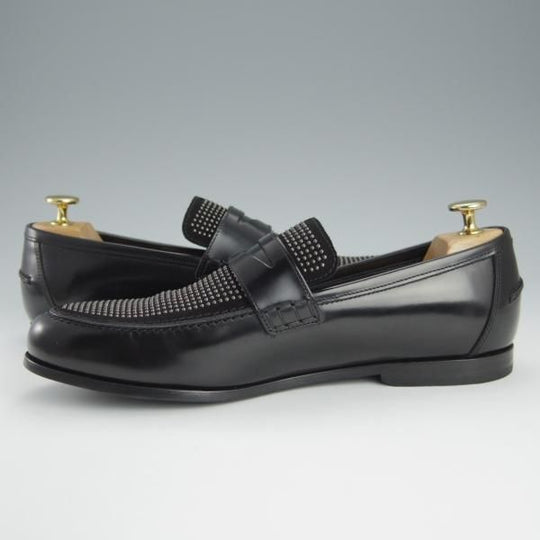 極美品★(英)JIMMY CHOO/ジミーチュウ SIZE 41【定価1,395ドル(15万円程度)★スタッズ/コインローファー】コンビ/黒/メンズ★h725