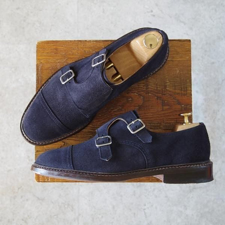 美品★トリッカーズ SIZE 7.5【モデル定価￥81,000-★ダブルモンク/Rufus】7824/スエード/紺/メンズ/Tricker's★h733