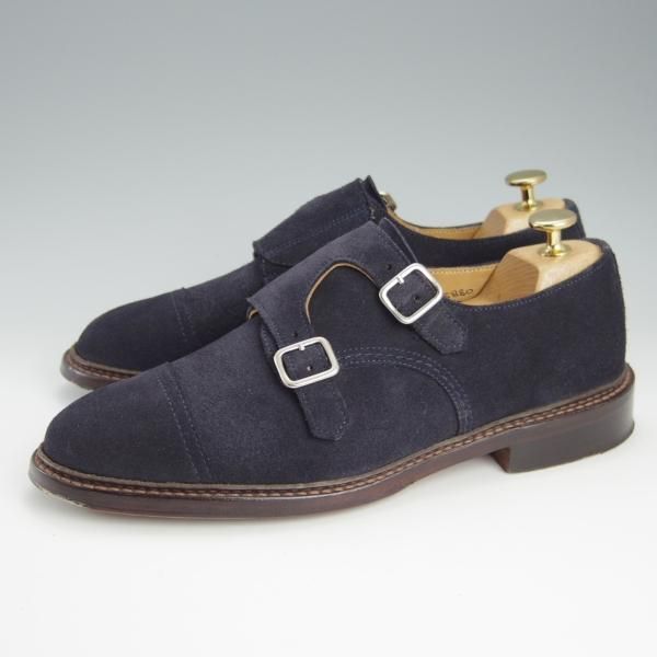美品★トリッカーズ SIZE 7.5【モデル定価￥81,000-★ダブルモンク/Rufus】7824/スエード/紺/メンズ/Tricker's★h733
