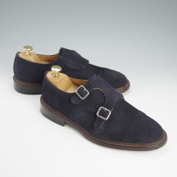 美品★トリッカーズ SIZE 7.5【モデル定価￥81,000-★ダブルモンク/Rufus】7824/スエード/紺/メンズ/Tricker's★h733