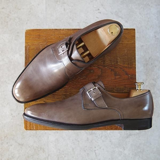 極美品★ジョンロブ UK7程度【貴重★エルメス別注/HERMES/ミュージアムカーフ】H103ラスト/JARVIS/モンクストラップ/灰茶/JOHN LOBB★h740