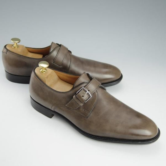 極美品★ジョンロブ UK7程度【貴重★エルメス別注/HERMES/ミュージアムカーフ】H103ラスト/JARVIS/モンクストラップ/灰茶/JOHN LOBB★h740