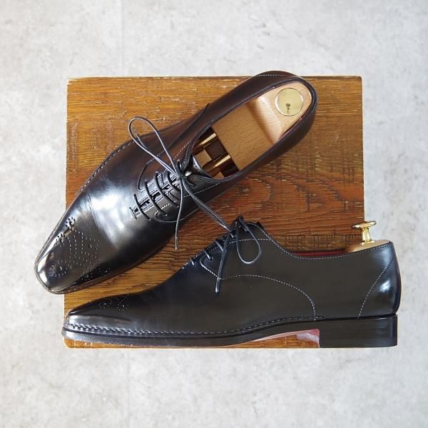 極美品★(伊)サントーニ SIZE 5【★オックスフォードシューズ/10039】カーフ/黒/メンズ/Santoni★h741