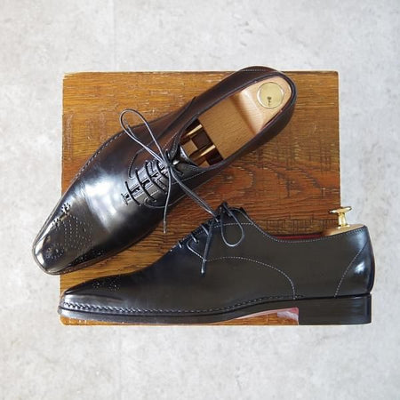 極美品★(伊)サントーニ SIZE 5【★オックスフォードシューズ/10039】カーフ/黒/メンズ/Santoni★h741