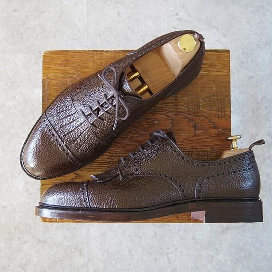 未使用★クロケット&ジョーンズ UK8/US8.5D【貴重★ブラックフリース別注/ブルックスブラザーズ】シボ革/濃茶/Crockett&Jones★h751