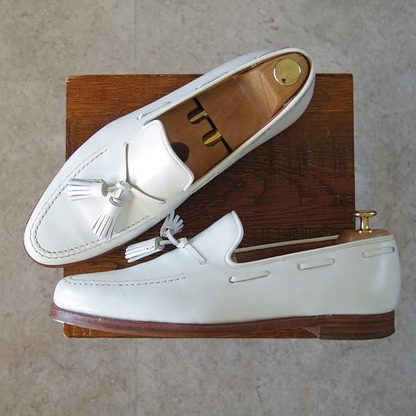 ★クロケット&ジョーンズ 9E【★バーニーズNY別注/NASH】366ラスト/タッセルローファー/カーフ/白/メンズ/BARNEYS/Crockett&Jones★h762