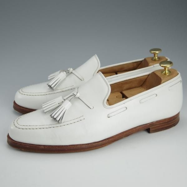 ★クロケット&ジョーンズ 9E【★バーニーズNY別注/NASH】366ラスト/タッセルローファー/カーフ/白/メンズ/BARNEYS/Crockett&Jones★h762