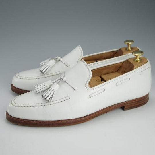 ★クロケット&ジョーンズ 9E【★バーニーズNY別注/NASH】366ラスト/タッセルローファー/カーフ/白/メンズ/BARNEYS/Crockett&Jones★h762