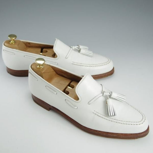 ★クロケット&ジョーンズ 9E【★バーニーズNY別注/NASH】366ラスト/タッセルローファー/カーフ/白/メンズ/BARNEYS/Crockett&Jones★h762