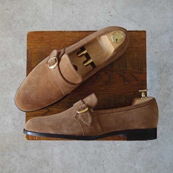 未使用★Iugen/イウゲン SIZE 6.5【定価￥39,600-★ローファー/IG206】モンクストラップ/スエード/薄茶/メンズ★h771