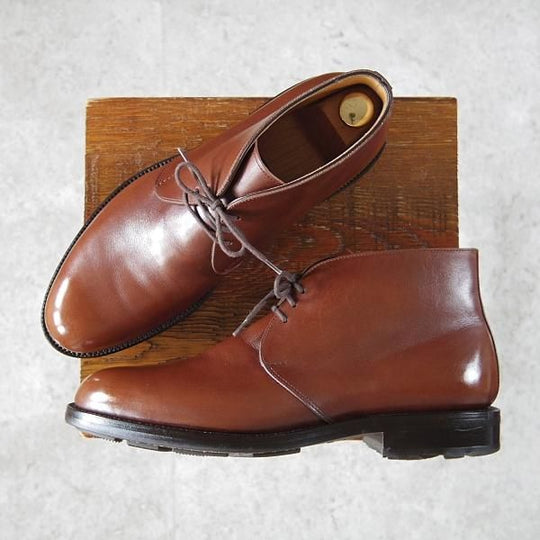 極美品★(台東区)ジョーワークス UK6.5〜7/左側やや大き目【オーダー価格9.5万円以上★チャッカブーツ/茶】カーフ/JOE WORKS★h789