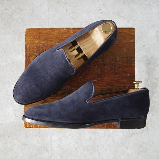 極上★(伊)リカルド・フレッチャ・ベステッティ SIZE 41【定価￥140,400-★スリッポン/紺】スエード/RICCARDO FRECCIA BESTETTI★h795