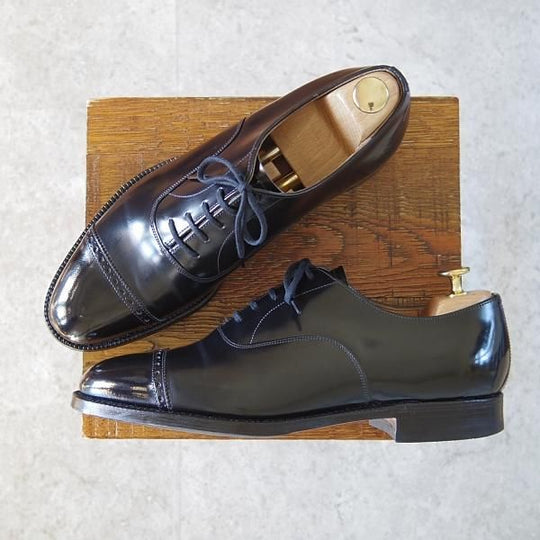 美品★チャーチ 75F/UK7.5【貴重★ブックバインダーカーフ/Barcroft】84ラスト/4都市ロゴ過渡期/パンチドキャップトゥ/黒/Church's★h812