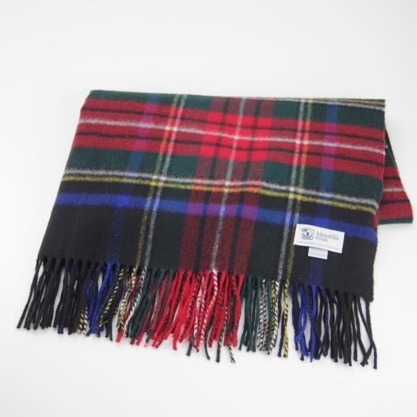 極美品★(英)JOHNSTONS/ジョンストンズ【現行定価￥68,200-★カシミヤ100%/大判ストール/Black Stewart】マフラー/タータンチェック★h886