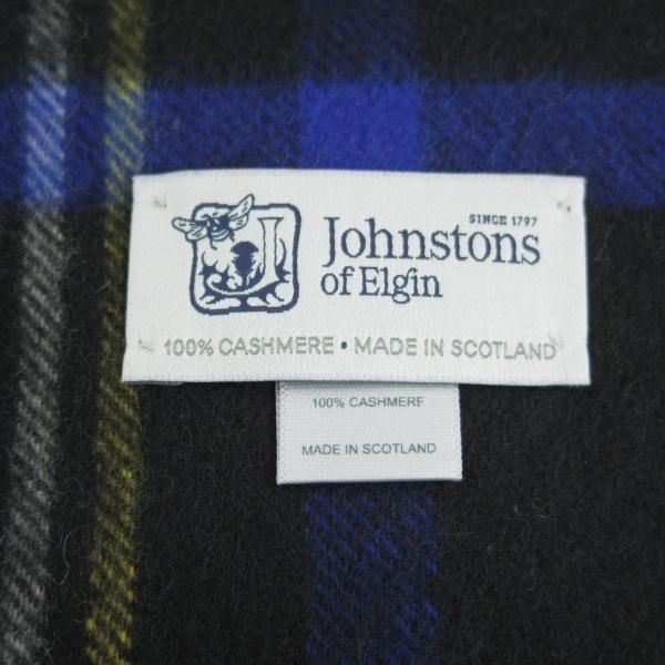 極美品★(英)JOHNSTONS/ジョンストンズ【現行定価￥68,200-★カシミヤ100%/大判ストール/Black Stewart】マフラー/タータンチェック★h886