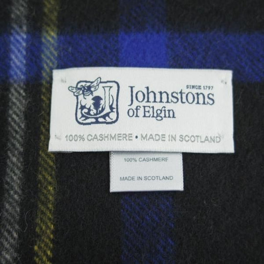 極美品★(英)JOHNSTONS/ジョンストンズ【現行定価￥68,200-★カシミヤ100%/大判ストール/Black Stewart】マフラー/タータンチェック★h886