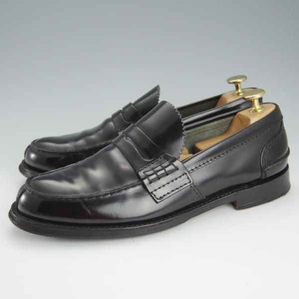 極上★チャーチ 65F/UK6.5【★コインローファー/TUNBRIDGE】126ラスト/ポリッシュドバインダーカーフ/黒/メンズ/Church's★h913