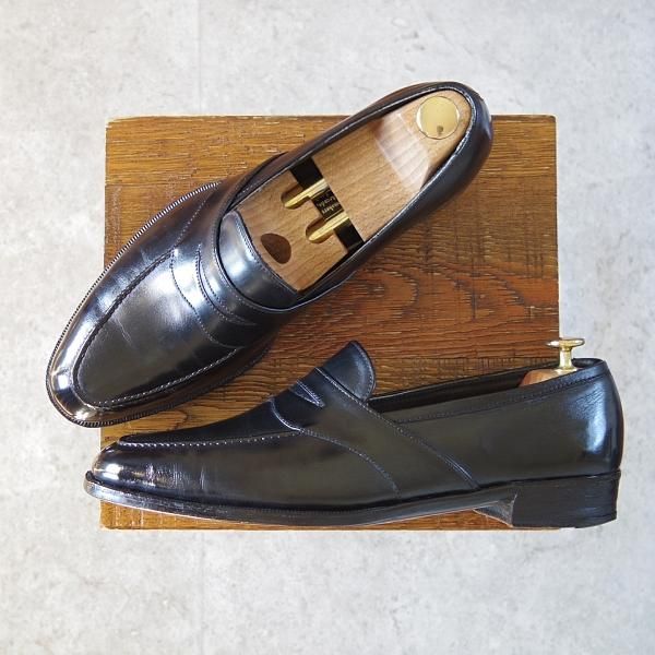 ★(英)ジョージ・クレバリー UK9程度【ビスポーク品★現在の製作費80万円以上/コインローファー】カーフ/黒/メンズ/GEORGE CLEVERLEY★h937