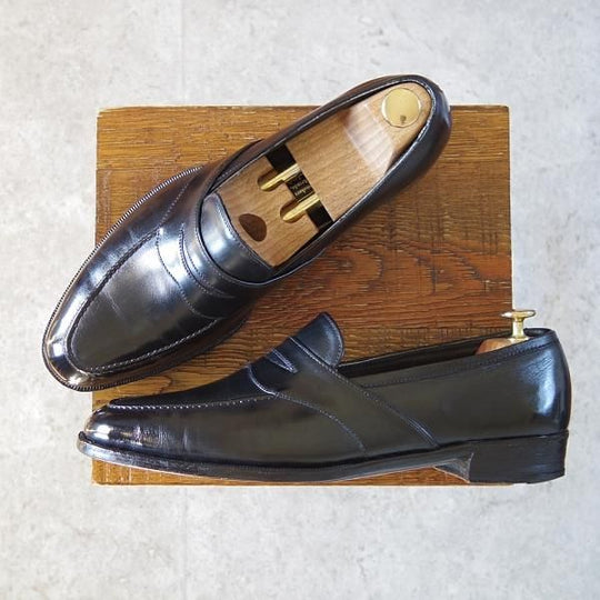 ★(英)ジョージ・クレバリー UK9程度【ビスポーク品★現在の製作費80万円以上/コインローファー】カーフ/黒/メンズ/GEORGE CLEVERLEY★h937