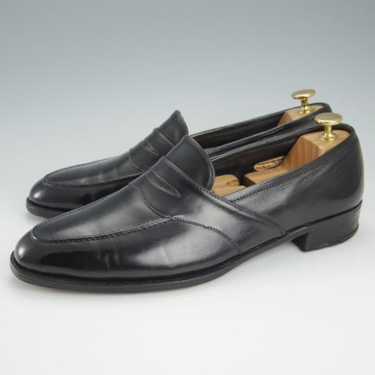 ★(英)ジョージ・クレバリー UK9程度【ビスポーク品★現在の製作費80万円以上/コインローファー】カーフ/黒/メンズ/GEORGE CLEVERLEY★h937