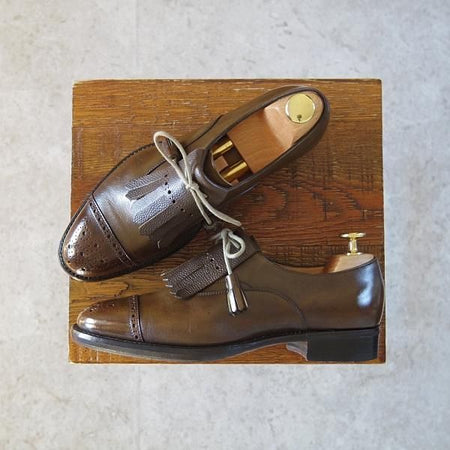 美品★三陽山長(レディース) SIZE 5【パターンオーダー品★矢筈仕上げ/スペードソール仕様】セミブローグ/濃茶/Sanyo Yamacho★h938