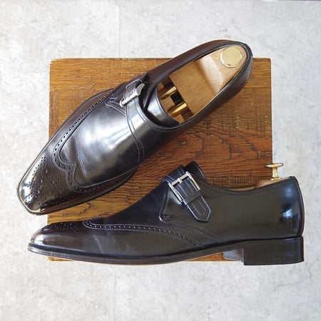 極上★(伊)ア・テストーニ SIZE 8.5【上級★ブラックラベル/BLACK LABEL】モンクストラップ/カーフ/黒/メンズ/a.testoni★h978