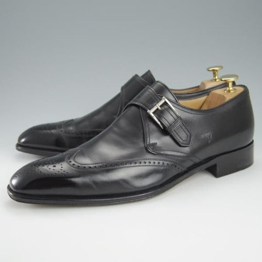 極上★(伊)ア・テストーニ SIZE 8.5【上級★ブラックラベル/BLACK LABEL】モンクストラップ/カーフ/黒/メンズ/a.testoni★h978