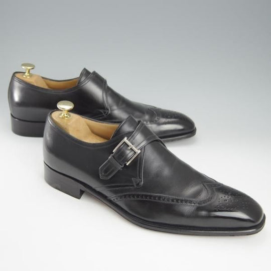 極上★(伊)ア・テストーニ SIZE 8.5【上級★ブラックラベル/BLACK LABEL】モンクストラップ/カーフ/黒/メンズ/a.testoni★h978