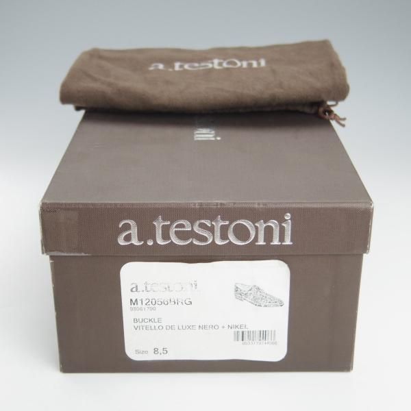 極上★(伊)ア・テストーニ SIZE 8.5【上級★ブラックラベル/BLACK LABEL】モンクストラップ/カーフ/黒/メンズ/a.testoni★h978