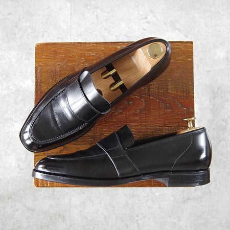 極上★クロケット&ジョーンズ UK6.5程度【★(英)ジョージクレバリー別注/GEORGE CLEVERLEY】ローファー/カーフ/黒/Crockett&Jones★i002