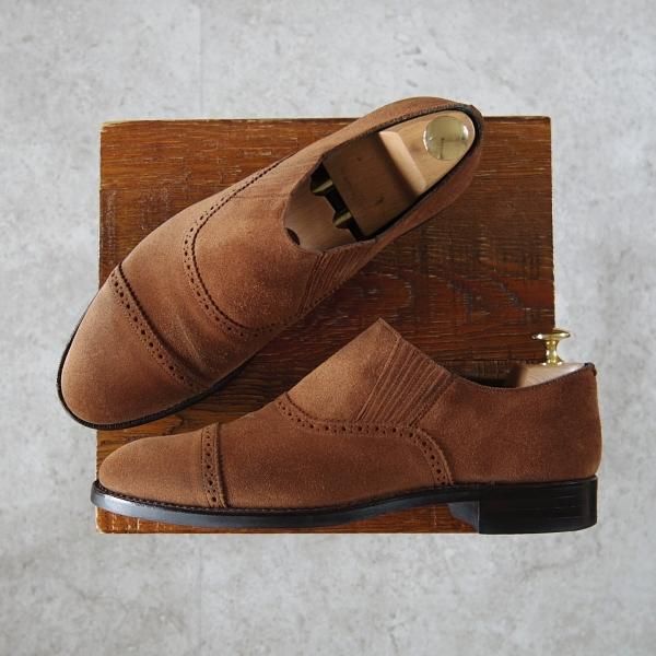 美品★宮城興業 39E【オーダー価格￥52,800-★(英)C.F.ステッド社のスエード/ZERBINO】サイドエラスティック/茶/MIYAGI KOGYO★i004