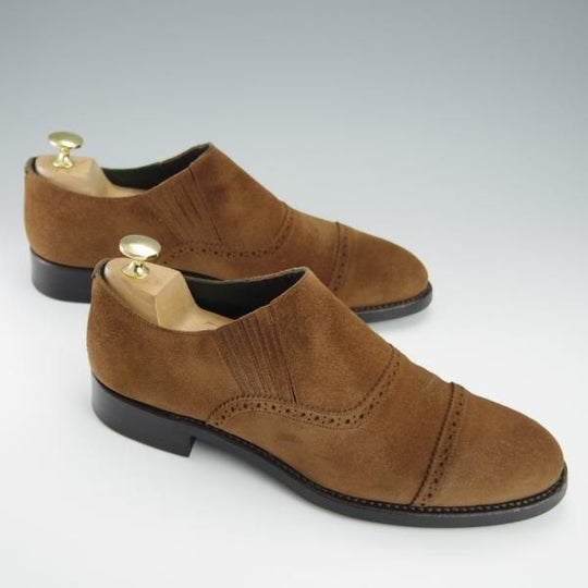 美品★宮城興業 39E【オーダー価格￥52,800-★(英)C.F.ステッド社のスエード/ZERBINO】サイドエラスティック/茶/MIYAGI KOGYO★i004