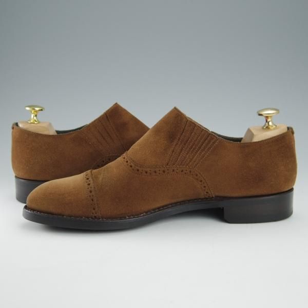 美品★宮城興業 39E【オーダー価格￥52,800-★(英)C.F.ステッド社のスエード/ZERBINO】サイドエラスティック/茶/MIYAGI KOGYO★i004