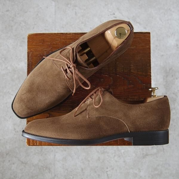 未使用★(伊)サントーニ SIZE 7【ブラックラピド製法★プレーントゥ/Vフロント】13065/茶/スエード/メンズ/Santoni★i006