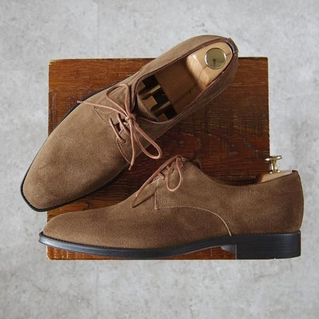 未使用★(伊)サントーニ SIZE 7【ブラックラピド製法★プレーントゥ/Vフロント】13065/茶/スエード/メンズ/Santoni★i006