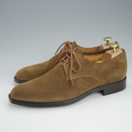 未使用★(伊)サントーニ SIZE 7【ブラックラピド製法★プレーントゥ/Vフロント】13065/茶/スエード/メンズ/Santoni★i006