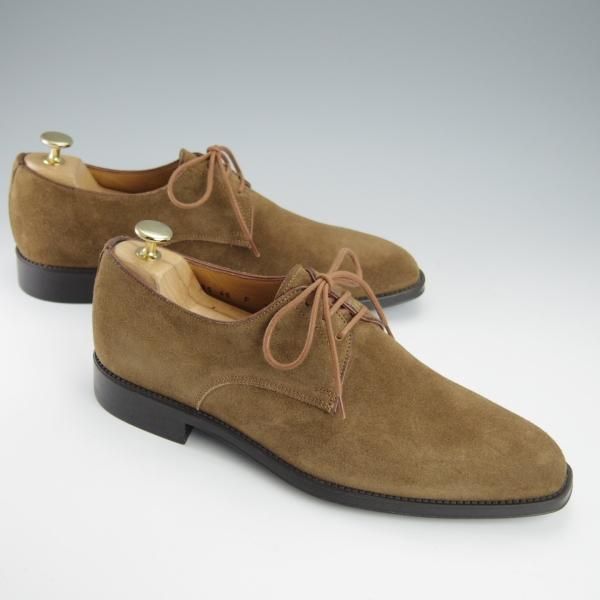 未使用★(伊)サントーニ SIZE 7【ブラックラピド製法★プレーントゥ/Vフロント】13065/茶/スエード/メンズ/Santoni★i006