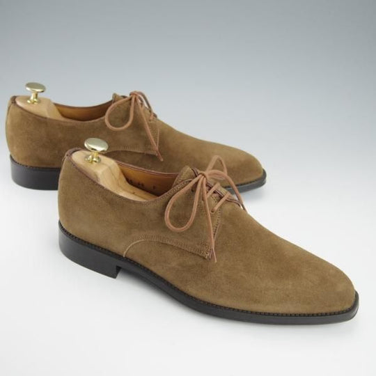 未使用★(伊)サントーニ SIZE 7【ブラックラピド製法★プレーントゥ/Vフロント】13065/茶/スエード/メンズ/Santoni★i006