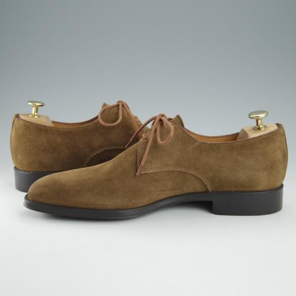 未使用★(伊)サントーニ SIZE 7【ブラックラピド製法★プレーントゥ/Vフロント】13065/茶/スエード/メンズ/Santoni★i006