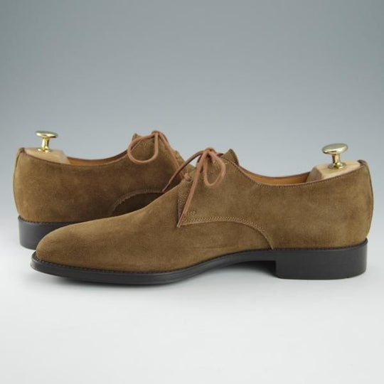 未使用★(伊)サントーニ SIZE 7【ブラックラピド製法★プレーントゥ/Vフロント】13065/茶/スエード/メンズ/Santoni★i006