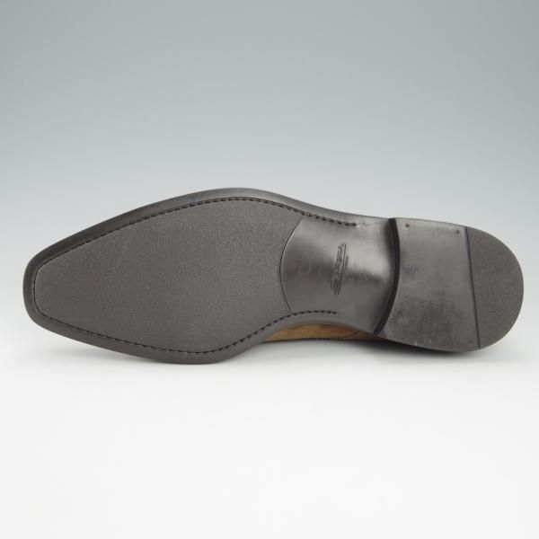 未使用★(伊)サントーニ SIZE 7【ブラックラピド製法★プレーントゥ/Vフロント】13065/茶/スエード/メンズ/Santoni★i006
