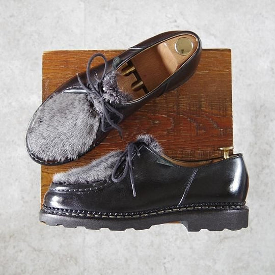 極美品★パラブーツ SIZE 39.5【定価￥92,400-★VISON(ミンクファー)仕様/ミカエル/MICHAEL】チロリアンシューズ/黒/Paraboot★i010