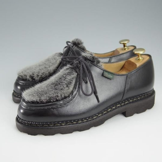 極美品★パラブーツ SIZE 39.5【定価￥92,400-★VISON(ミンクファー)仕様/ミカエル/MICHAEL】チロリアンシューズ/黒/Paraboot★i010