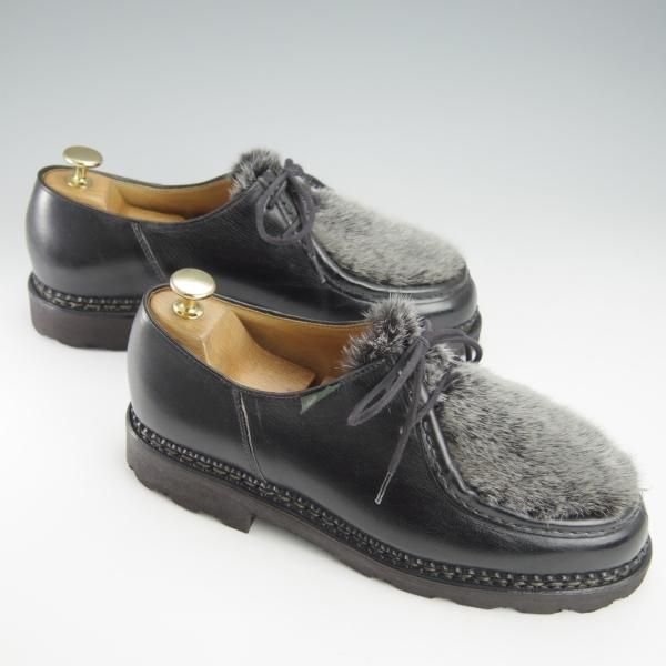 極美品★パラブーツ SIZE 39.5【定価￥92,400-★VISON(ミンクファー)仕様/ミカエル/MICHAEL】チロリアンシューズ/黒/Paraboot★i010