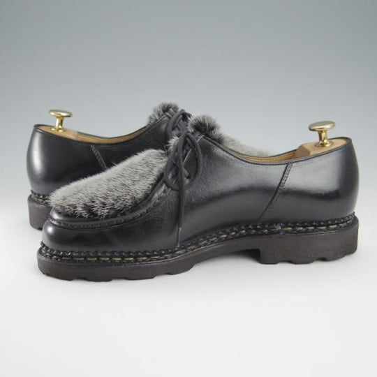 極美品★パラブーツ SIZE 39.5【定価￥92,400-★VISON(ミンクファー)仕様/ミカエル/MICHAEL】チロリアンシューズ/黒/Paraboot★i010