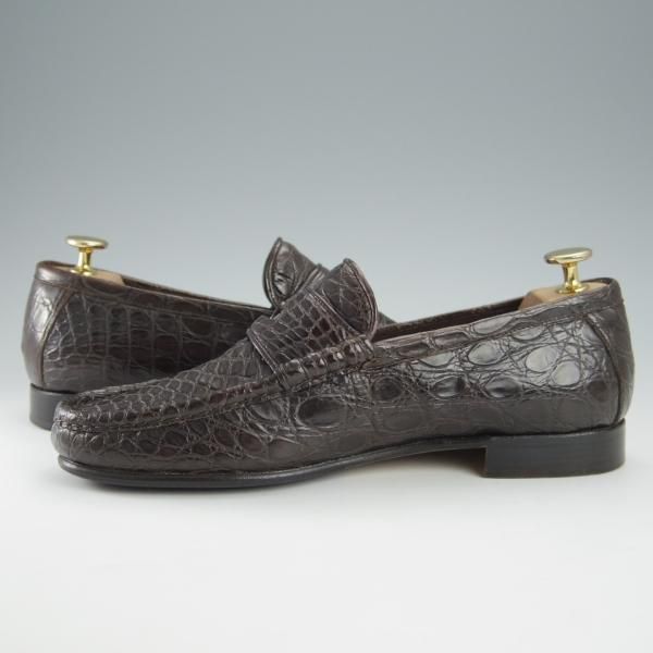 極上★(伊)PMA/ピーマ SIZE 6.5【定価￥113,400-★クロコダイル/コインローファー】スリッポン/濃茶/メンズ★i015