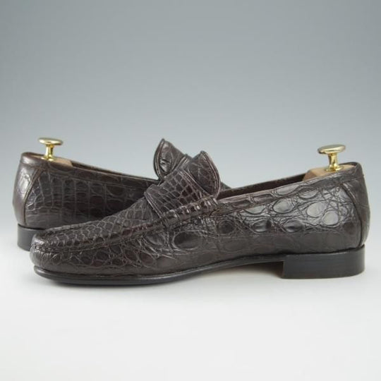 極上★(伊)PMA/ピーマ SIZE 6.5【定価￥113,400-★クロコダイル/コインローファー】スリッポン/濃茶/メンズ★i015