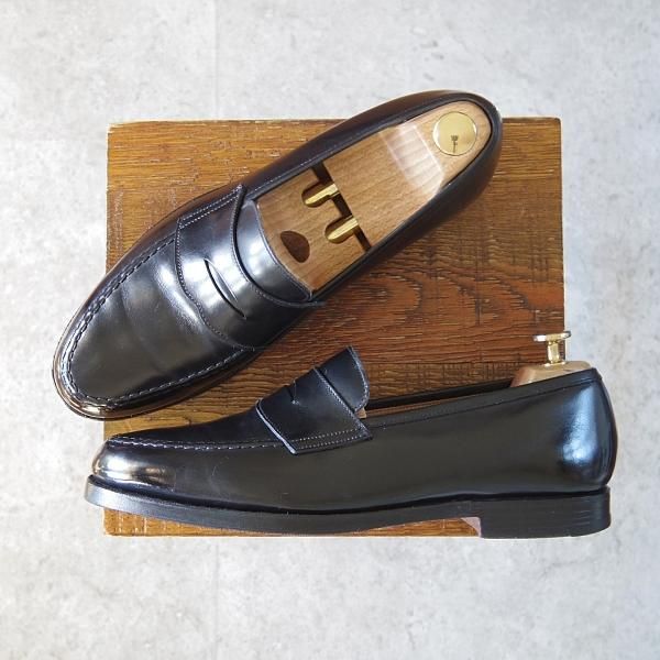 ★クロケット&ジョーンズ UK8程度【貴重★ブルックスブラザーズ別注/Peal&co】314ラスト/コインローファー/黒/Crockett&Jones★i045